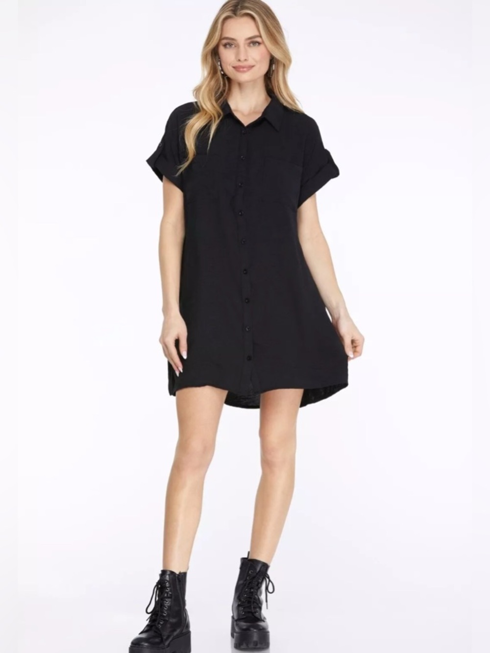 Black Button Down Shirt with Short Sleeves